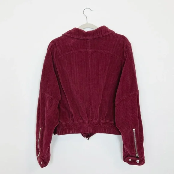 Free People Dolman Corduroy Moto Jacket Asymmetrical Zipper Coat Boho Size M - Picture 6 of 13
